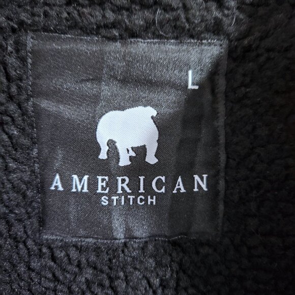 American Stitch Sweater Jacket Large Sherpa Lined Full Zip Black and White Knit - Picture 8 of 11